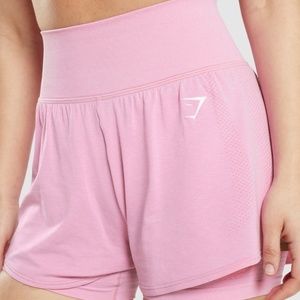 GYMSHARK VITAL SEAMLESS 2.0 2-IN-1 SHORTS: SORBET PINK MARL - SIZE SMALL